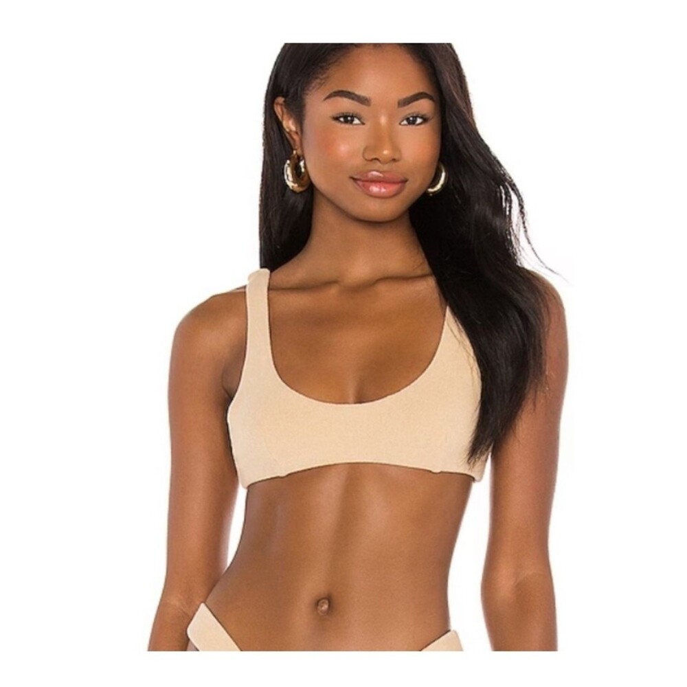 Free People x It’s Now Cool Beige Natural Terry 90s Crop Top New Bikini Large